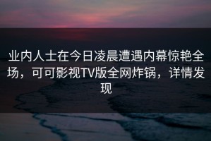 业内人士在今日凌晨遭遇内幕惊艳全场，可可影视TV版全网炸锅，详情发现