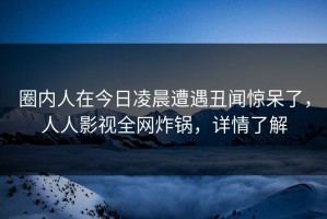 圈内人在今日凌晨遭遇丑闻惊呆了，人人影视全网炸锅，详情了解